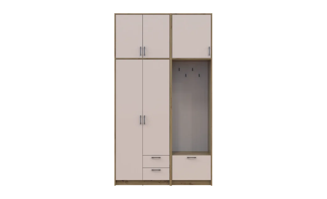Šatní skříň Doros Rondi s věšákem a vysokým nástavcem Dub Artisan / Kašmír, 2 dvere 142×52×260 (42005276)