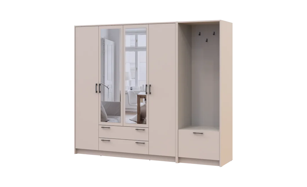 Šatní skříň Doros Rondi s věšákem a zrcadlem Kašmír 4 dvere 220x52x195 (42005402)