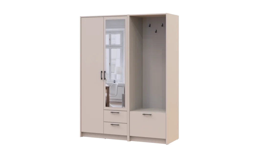 Šatní skříň Doros Rondi s věšákem a zrcadlem Kašmír 2 dvere 142x52x195 (42005400)