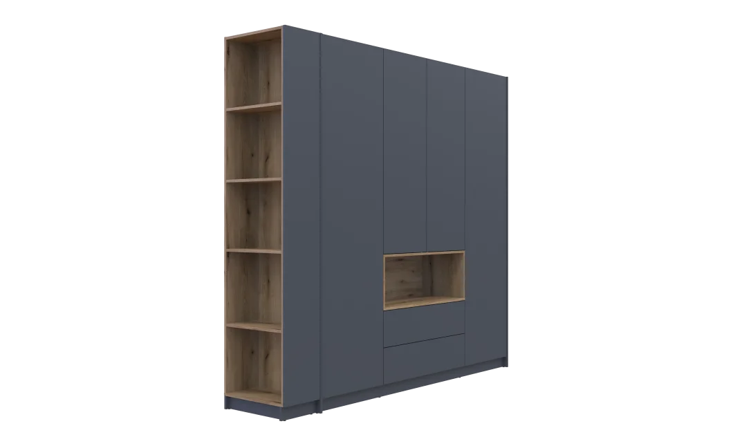 Šatní skříň s výklenkem a regálem Doros Dale Antracit/Dub Evok 4 dveře 234×52×220 (42005339)