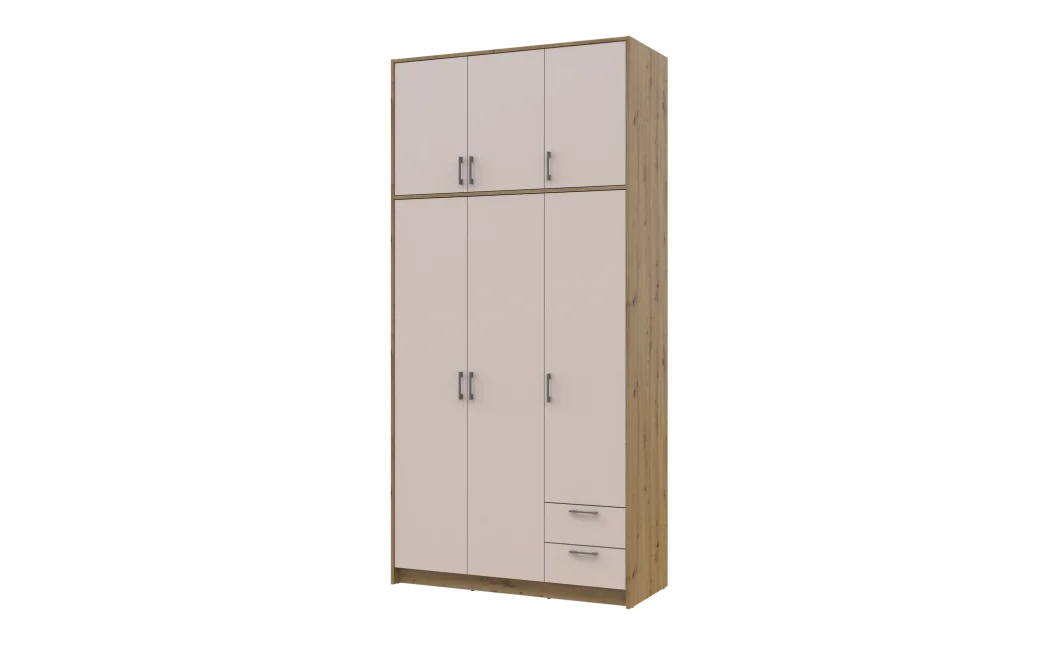 Šatní skříň Doros Rondy s vysokou antresolou Dub Artisan/Kašmír 3 dvere 121×52×260 (42005193)