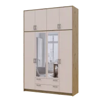 Šatní skříň Doros Rondy s vysokou antresolou a zrcadlem Dub Artisan/Kašmír 4 dvere 160×52×260 (42005197)