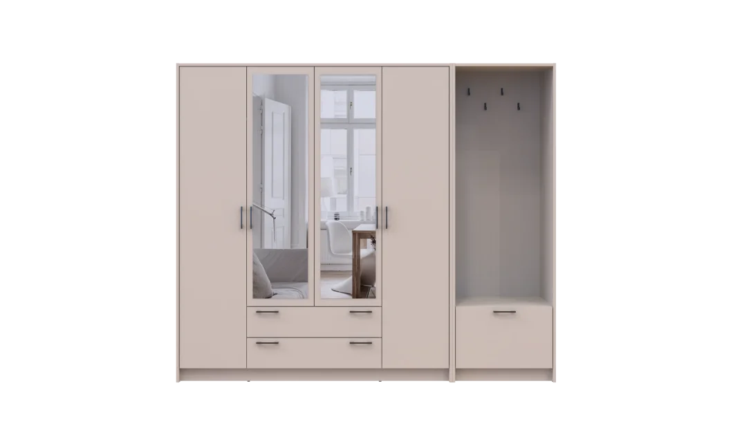 Šatní skříň Doros Rondi s věšákem a zrcadlem Kašmír 4 dvere 220x52x195 (42005402)