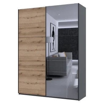 Skříň s posuvnými dveřmi Doros G-Caiser Grafit / Dub Evok 1 DTD / 1 zrcadlo / 3 části 180x60x240 (42005013)