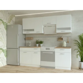 Kuchyně Doros Lea Bílá hladká / Sonoma DTD / skleněné vložky 220×60×250 (80359337)