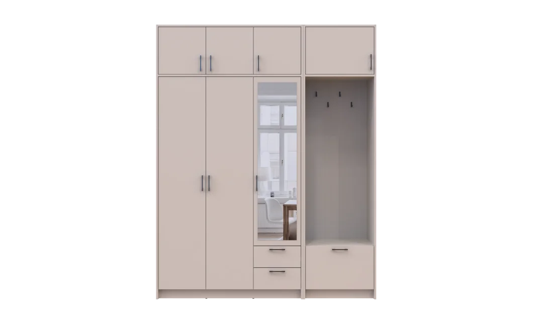 Šatní skříň Doros Rondi s věšákem, zrcadlem a nástavcem Kašmír 3 dvere 181x52x236 (42005404)