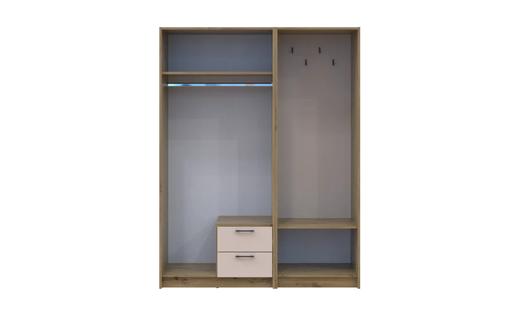 Šatní skříň Doros Rondi s věšákem Dub Artisan / Kašmír, 2 dvere 142×52×195 (42005268)