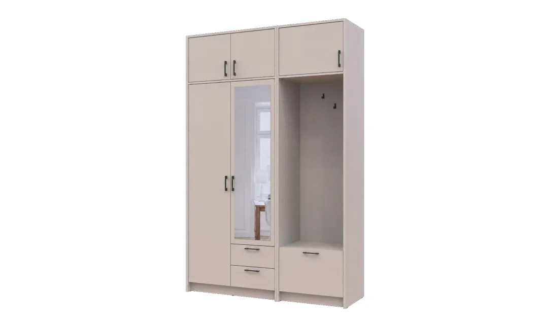 Šatní skříň Doros Rondi s věšákem, zrcadlem a nástavcem Kašmír 2 dvere 142x52x236 (42005403)