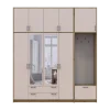 Šatní skříň Doros Rondi s věšákem, zrcadlem a vysokým nástavcem Dub Artisan / Kašmír, 4 dvere 220×52×260 (42005302)