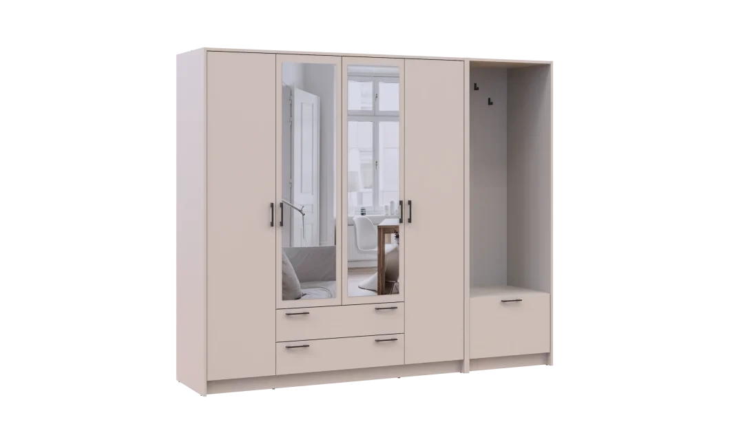 Šatní skříň Doros Rondi s věšákem a zrcadlem Kašmír 4 dvere 220x52x195 (42005402)