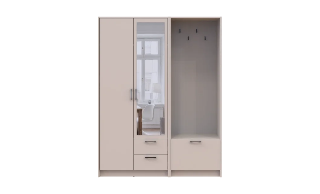 Šatní skříň Doros Rondi s věšákem a zrcadlem Kašmír 2 dvere 142x52x195 (42005400)