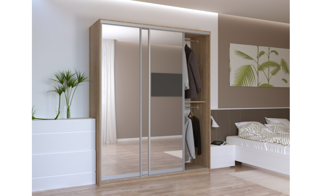 Šatní skříň Doros City Light Dub Sonoma 3 zrcadla 180×60×225 (42002057)