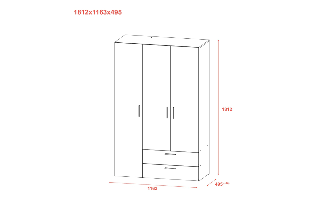 Skříň na oblečení Doros Ektor Bílý 3 dveře 116×49,5×180 (80737076)