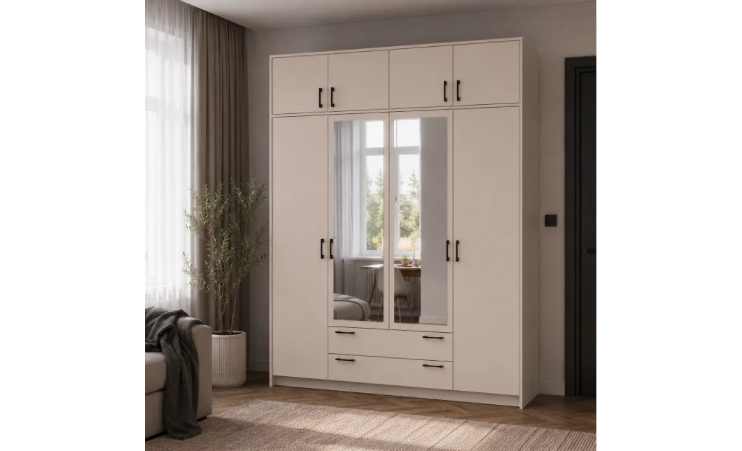 Šatní skříň Doros Rondy se zrcadlem a nadstavcem Kašmír 4 dvere 160x52x236 (80738480)