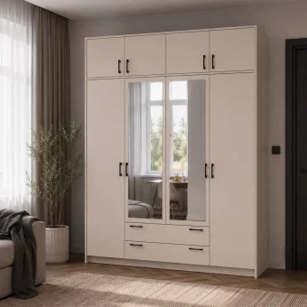Šatní skříň Doros Rondy se zrcadlem a nadstavcem Kašmír 4 dvere 160x52x236 (80738480)