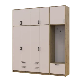 Šatní skříň Doros Rondi s věšákem a vysokým nástavcem Dub Artisan / Kašmír, 4 dvere 220×52×260 (42005300)