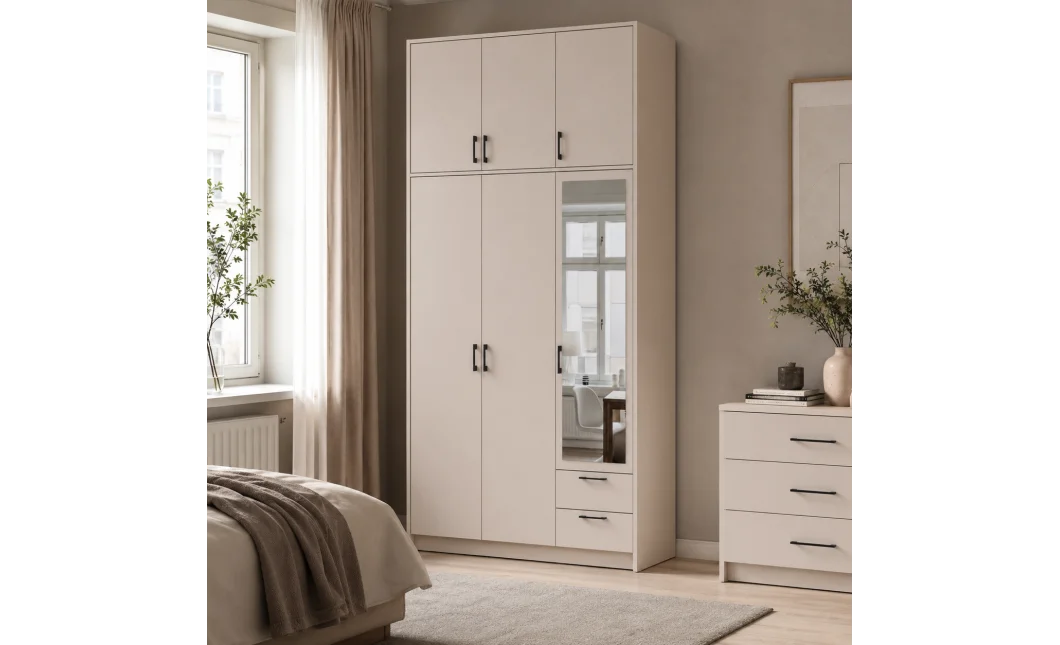 Šatní skříň Doros Rondy s s vysokým nástavcem a zrcadlem Kašmír 3 dvere 121x52x260 (80738486)