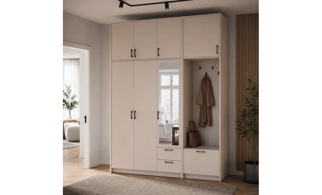Šatní skříň Doros Rondi s věšákem, zrcadlem a vysokým nástavcem Kašmír 3 dvere 181x52x260 (42005407)