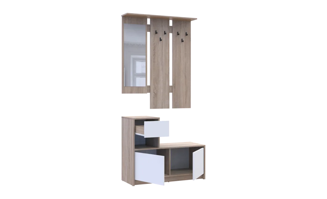 Předsíň Bela Dub Sonoma/Bílá 1 DTD / 1 zrcadlo 100×40×210 (44900410)