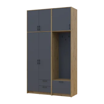 Šatní skříň Doros Rondi s věšákem a vysokým nástavcem Dub Artisan / Grafit, 2 dvere 142×52×260 (42005277)