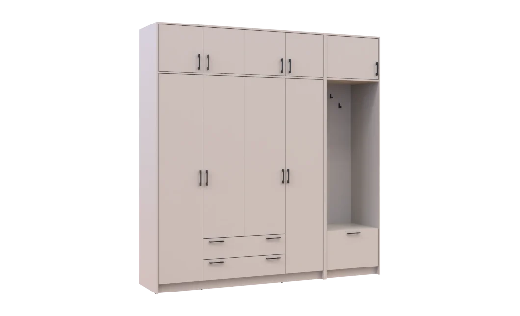 Šatní skříň Doros Rondi s věšákem a nástavcem Kašmír 4 dvere 220x52x236 (42005396)