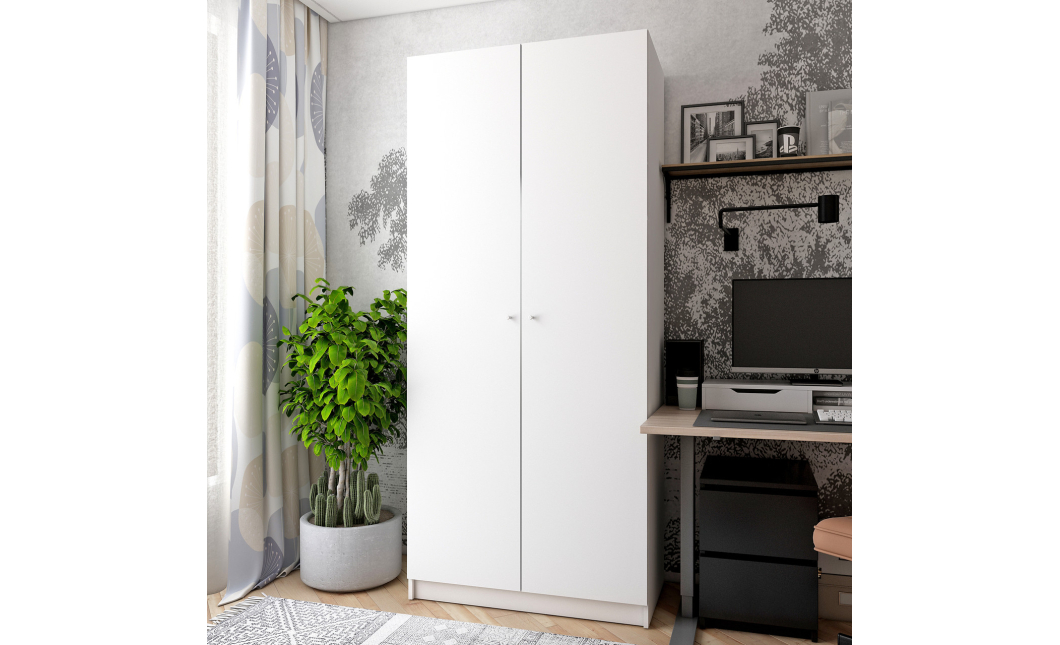 Skříň na oblečení Doros Promo s policemi Bílá 2 dveře 90×48×204 (42005100)