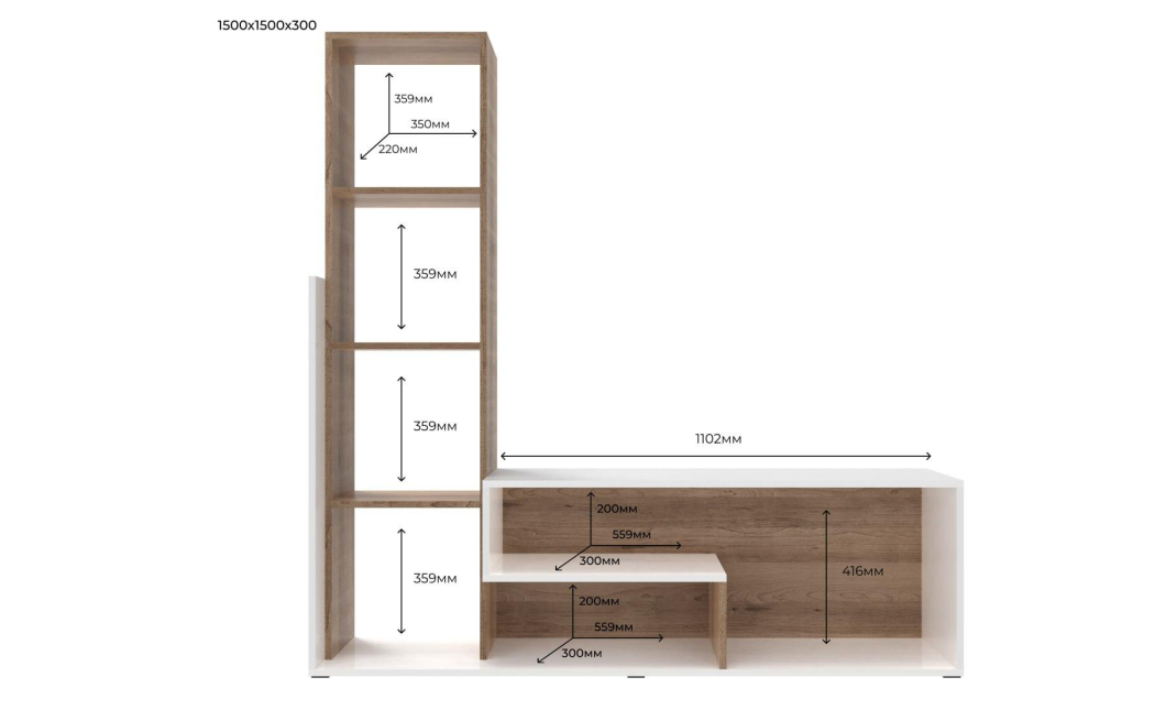 Obývací stěna Doros Etana Dub Artisan / Bílý 150 × 30 × 150 (41510097)