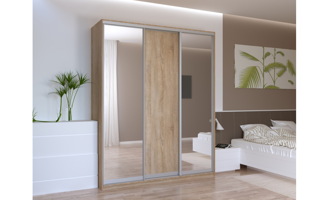 Šatní skříň Doros City Light Dub Sonoma 1 DTD / 2 zrcadla 180×60×225 (44900030)
