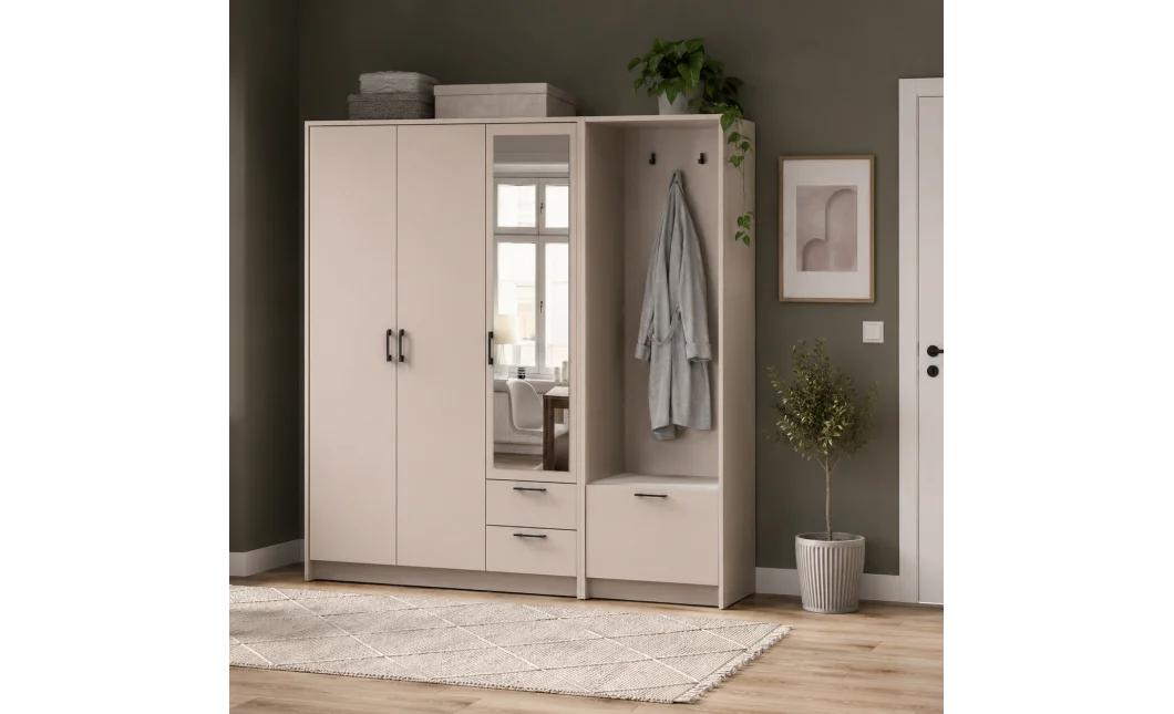 Šatní skříň Doros Rondi s věšákem a zrcadlem Kašmír 3 dvere 181x52x195 (42005401)