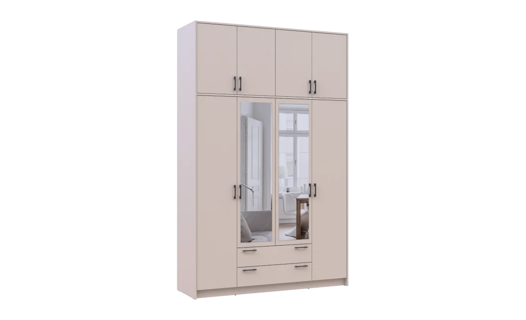 Šatní skříň Doros Rondy s s vysokým nástavcem a zrcadlem Kašmír 4 dvere 160x52x260 (80738489)