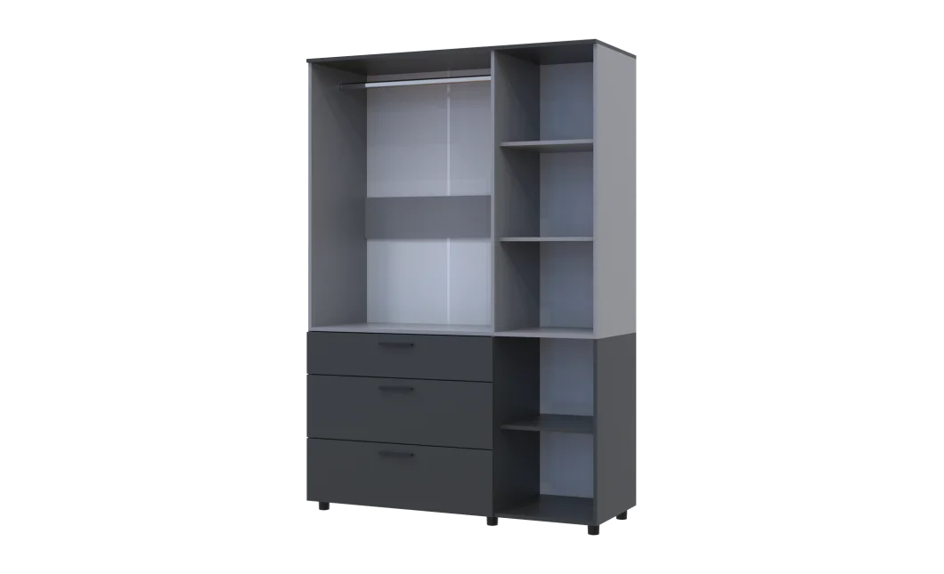 Skříň na oblečení Doros Thorn Antracit/Šedá 3 DTD/3Š tyč 135х51.6х200 (44900521)