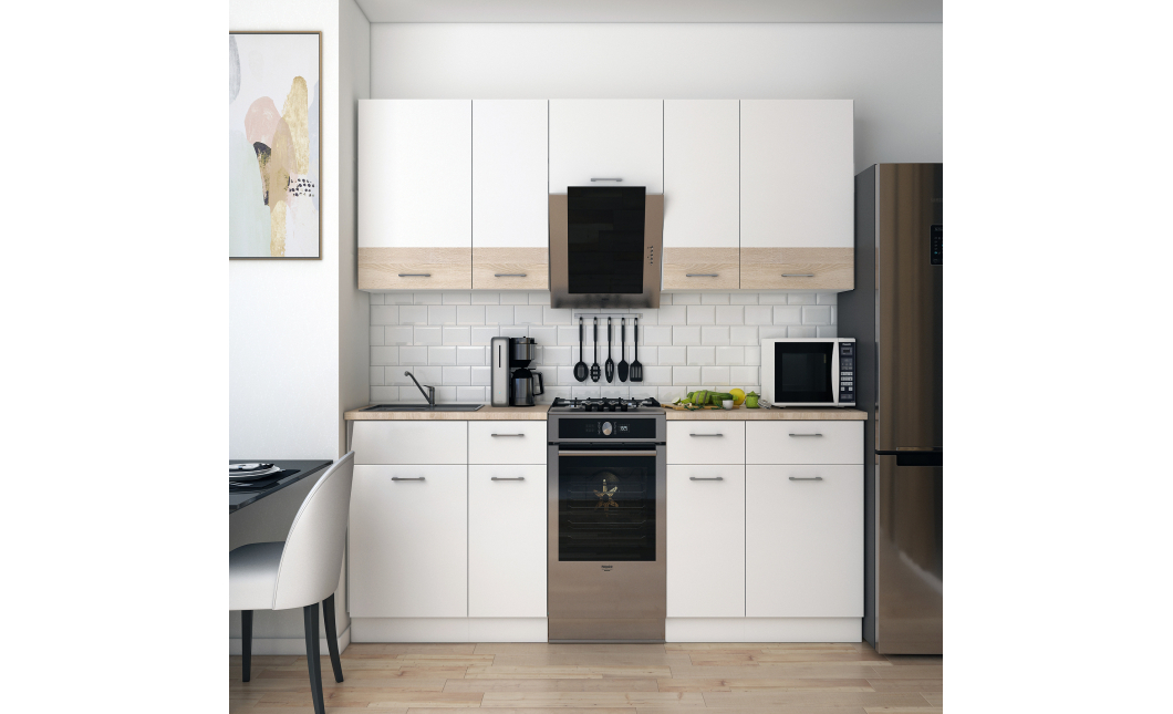 Kuchyně Lea Doros 2,6 m Bílá/Dub Sonoma DTD 260×60×250 (81000009)