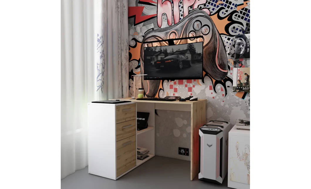 Kancelářský stůl Doros T8 Bílý/Dub Artisan 100 × 83 × 75 (41516060)