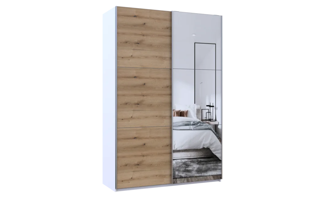 Skříň s posuvnými dveřmi Doros G-Caiser Bílá Dub Evok 1 DTD / 1 zrcadlo 160x60x240 (42005071)