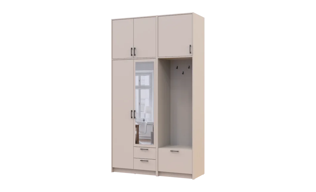 Šatní skříň Doros Rondi s věšákem, zrcadlem a vysokým nástavcem Kašmír 2 dvere 142x52x260 (42005406)
