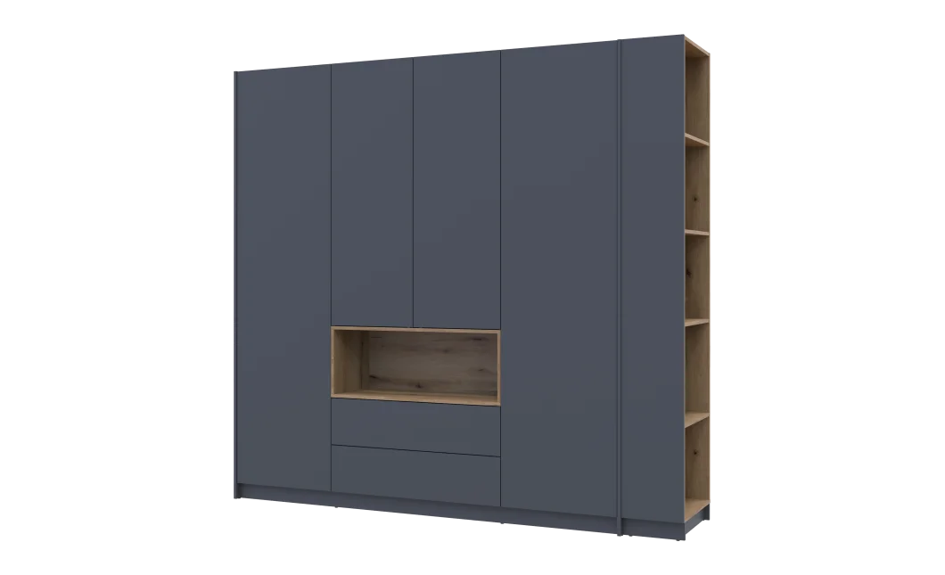 Šatní skříň s výklenkem a regálem Doros Dale Antracit/Dub Evok 4 dveře 234×52×220 (42005339)