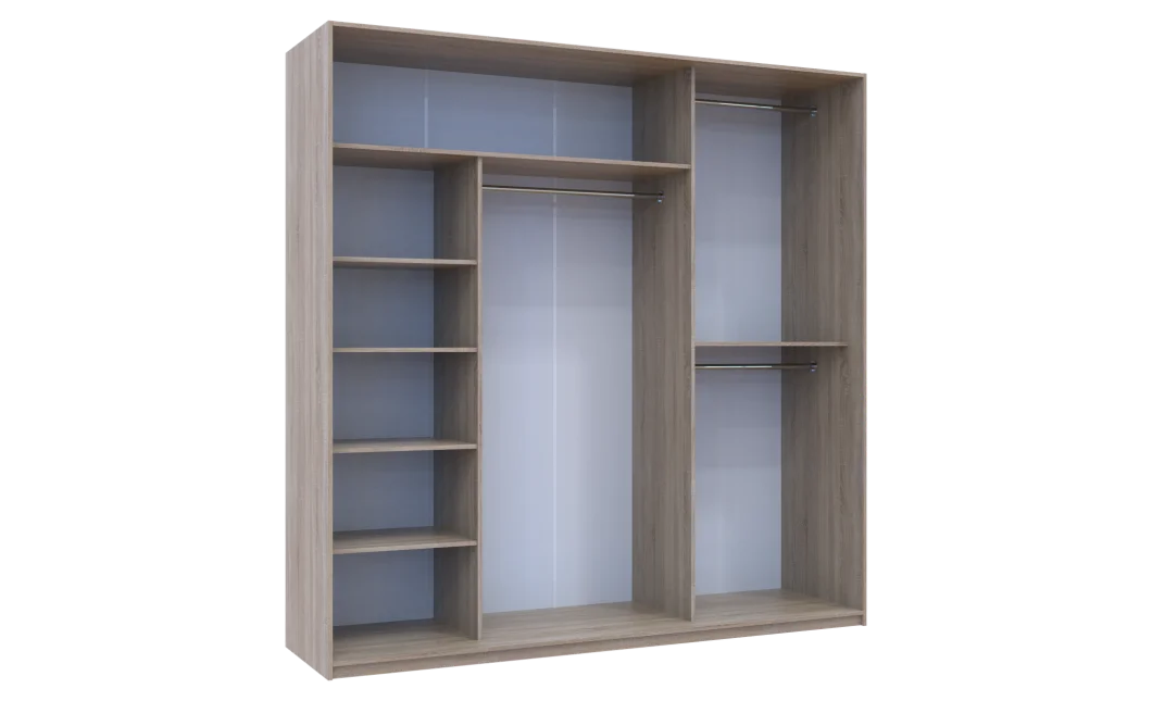 Šatní skříň Doros City Light Dub Sonoma 1 DTD / 2 zrcadla 225×60×225 (42002136)