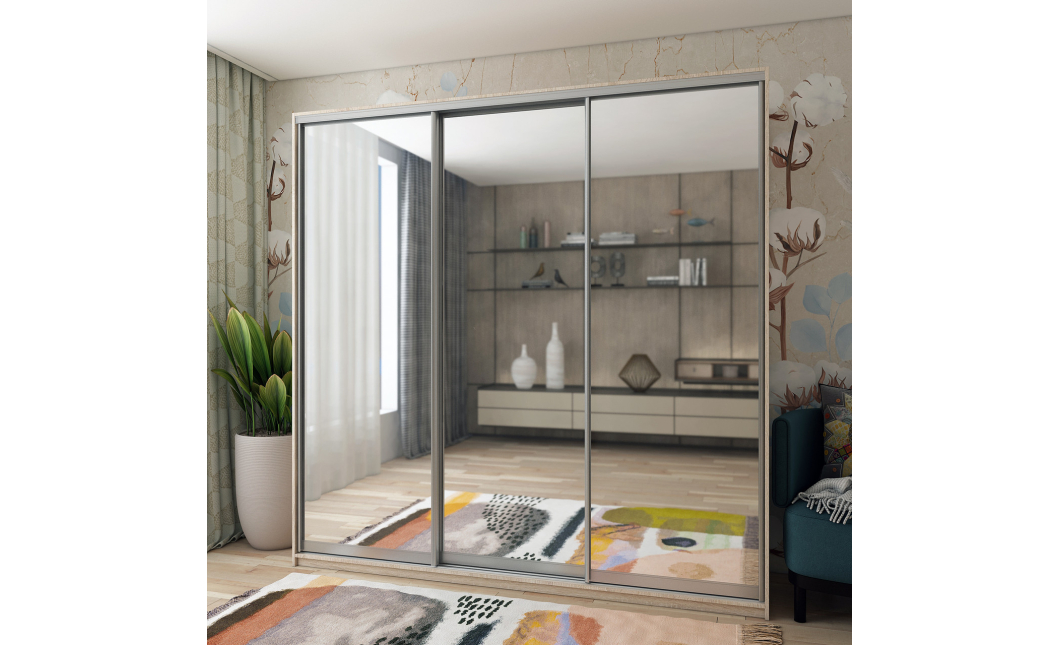Šatní skříň Doros City Light Dub Sonoma 3 zrcadla 225×60×225 (42002138)