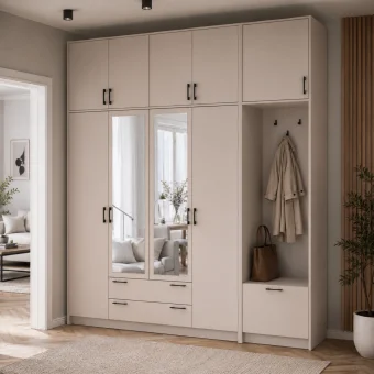 Šatní skříň Doros Rondi s věšákem, zrcadlem a vysokým nástavcem Kašmír 4 dvere 220x52x260 (42005408)