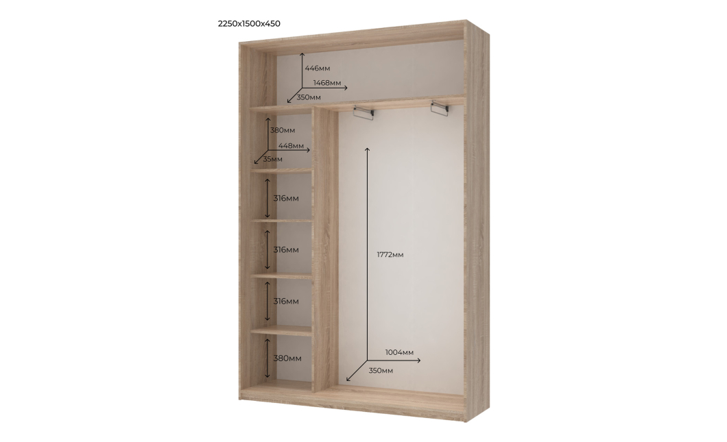 Šatní skříň Doros City Light Dub Sonoma 2 zrcadla 150×45×225 (42002038)