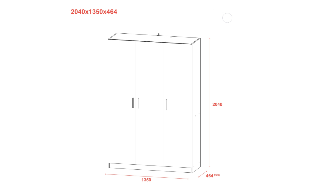 Šatní skříň Promo Šedá 3 dveře 135x48x204 (80737765)