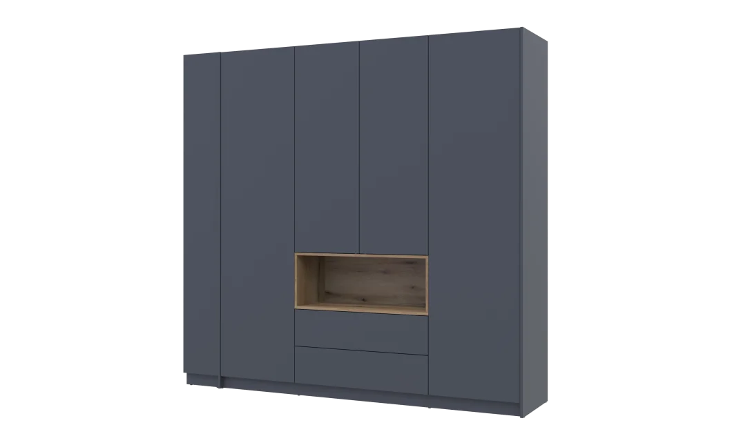 Šatní skříň s výklenkem a regálem Doros Dale Antracit/Dub Evok 4 dveře 234×52×220 (42005339)