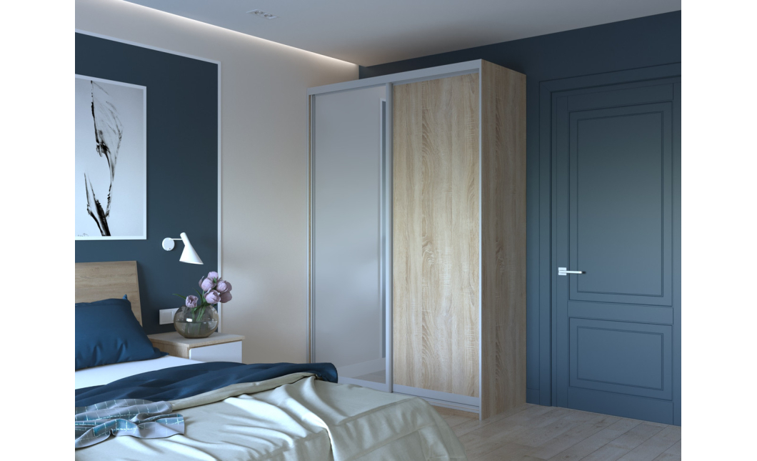 Šatní skříň Doros City Light Dub Sonoma 1 DTD / 1 zrcadlo 150×60×225 (42002039)