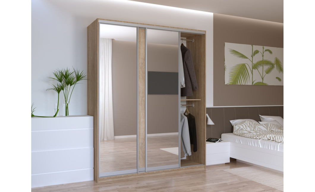 Šatní skříň Doros City Light Dub Sonoma 1 DTD / 2 zrcadla 180×60×225 (44900030)
