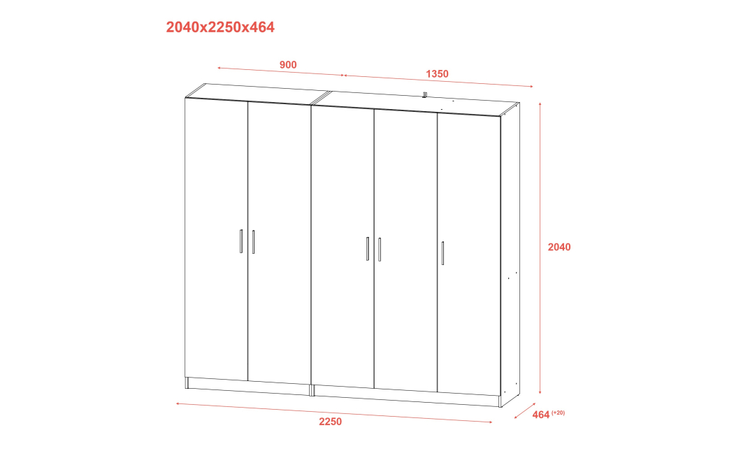 Sada Promo Šedá 2+3 dveře 225x48x204 (80737767)