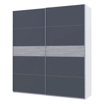 Šatní skříň Doros G-Caiser Bílá / Grafit vložka Beton 2 DTD / 5 části 220×60×240 (44900281)