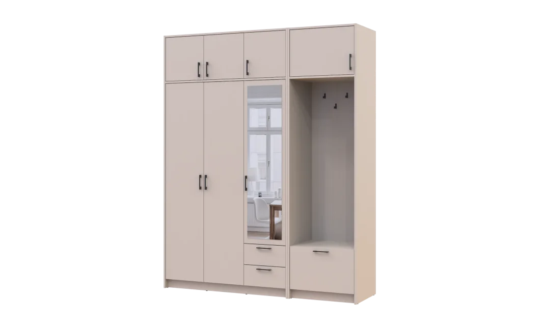 Šatní skříň Doros Rondi s věšákem, zrcadlem a nástavcem Kašmír 3 dvere 181x52x236 (42005404)