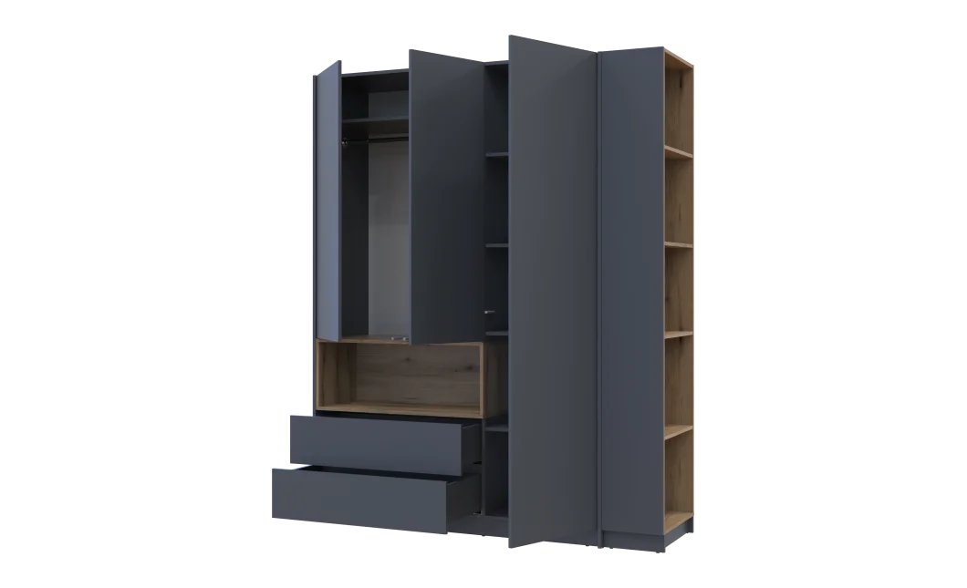 Šatní skříň s výklenkem a regálem Doros Dale Antracit/Dub Evok 3 dveře 178×52×220 (42005338)