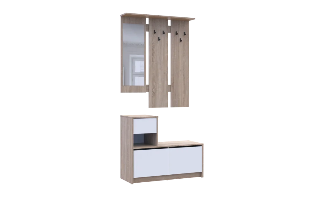 Předsíň Bela Dub Sonoma/Bílá 1 DTD / 1 zrcadlo 100×40×210 (44900410)