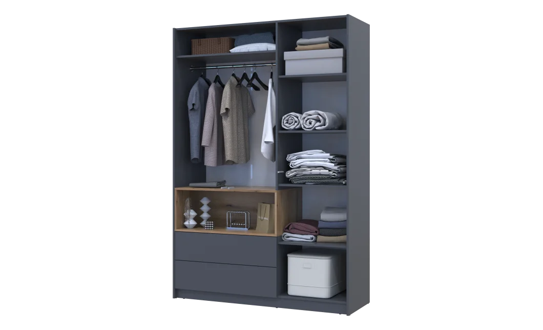 Skříň na oblečení s nikou Doros Dale Antracit/Dub Evok 3 dveře 150 × 52 × 220 (44900526)